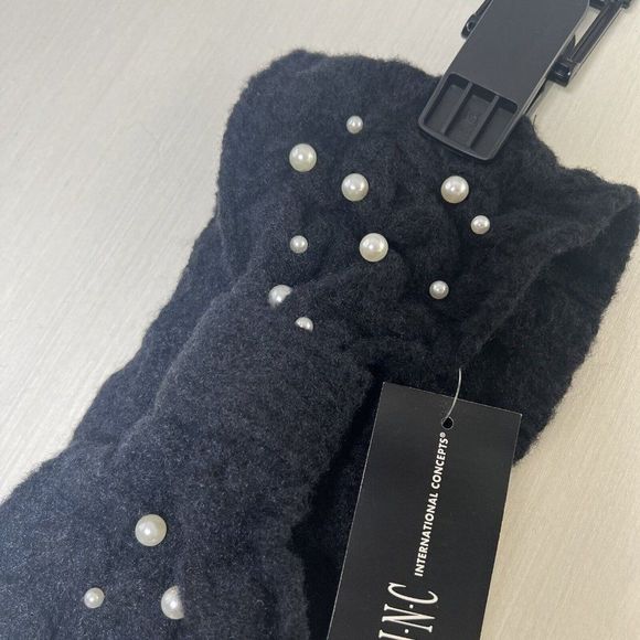 Faux Pearl Embellished Knotted Black‎ Headband Head Wrap - Picture 4 of 5